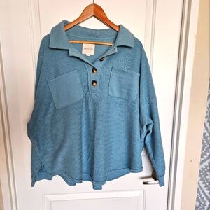 Women American Eagle dusty blue oversize long sleeve shirt SZ L